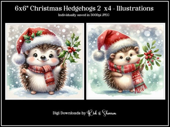6x6 Christmas Hedgehogs Illustrations: A Festive Graphic Design Asset for Content Creators