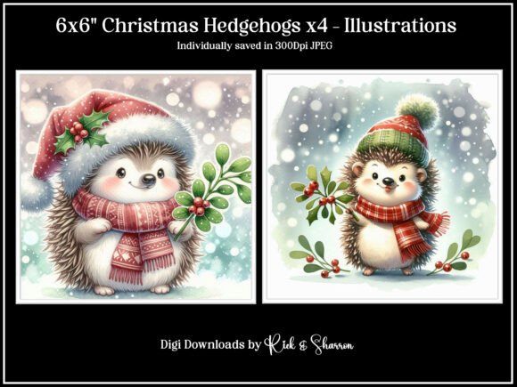 6x6 Christmas Hedgehogs X4 Illustrations Review for Client Projects
