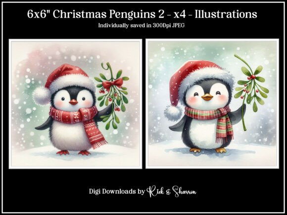6x6 Christmas Penguins 2 X4 Illustration for Creative Projects