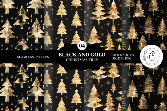 Black and Gold Christmas Tree Seamless: A Premium Illustration for Holiday Branding