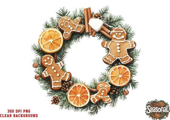 Caramel Spice Christmas Wreath Clipart for Designers
