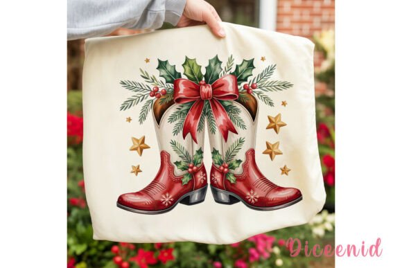 Christmas Cowboy Boots PNG Clipart – A Festive Illustration for Creative Sellers