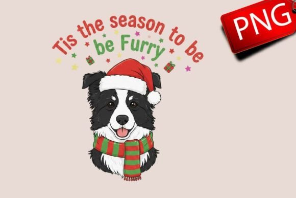 Christmas Dog Collie Hand-Drawn Illustrations for Holiday Branding