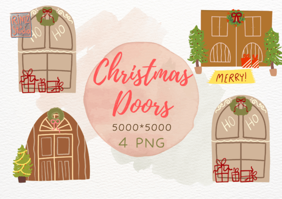 Christmas Doors Clipart: A Festive Graphic Design Asset for Marketing