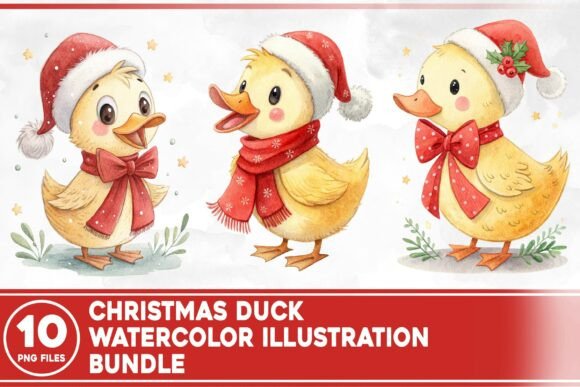 Christmas Duck Watercolor Bundle: A Festive Illustration for Small Business Branding