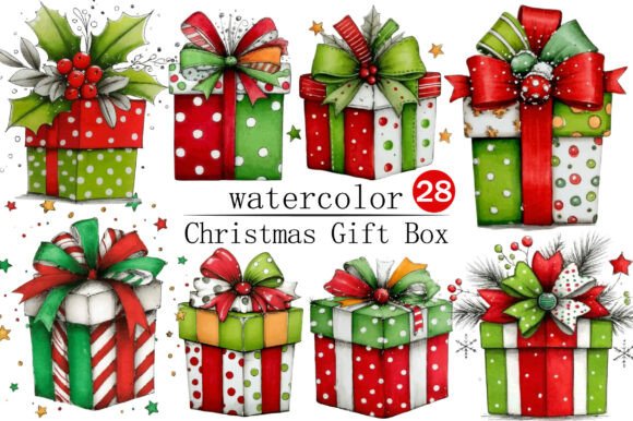 Christmas Whimsical Gift Box Clipart: A Festive Illustration for Crafters