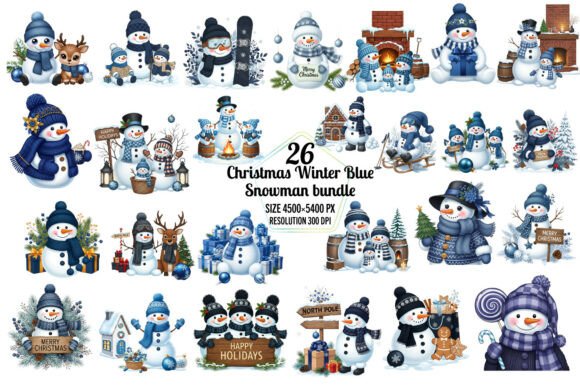 Christmas Winter Blue Snowman Illustrations for Polished Content Publishing