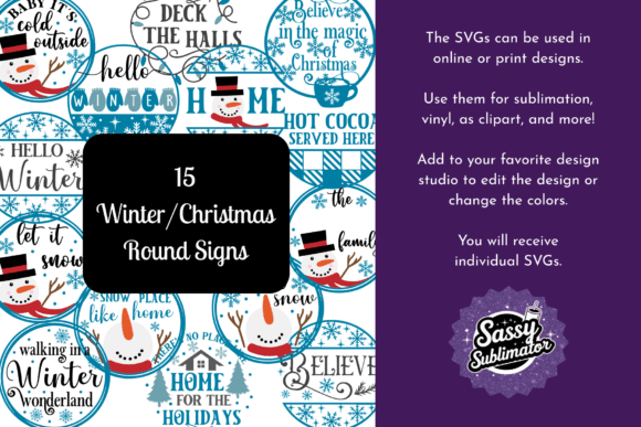 Christmas Winter Round Sign 15 SVGs – A Festive Illustration for Creative Sellers
