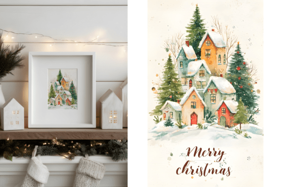 Cozy Christmas Village Houses: A Festive Graphic Design Asset for Local Business Branding