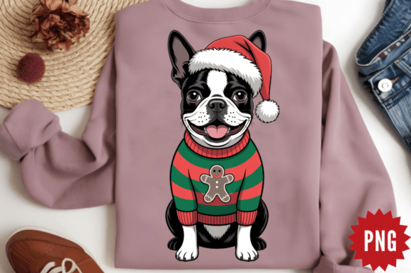 Crochet Yarn Christmas Boston Dog PNG for Festive Illustrations