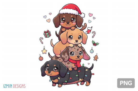 Cute Christmas Dachshund Dog Stack PNG: A Festive Illustration for Local Business Branding