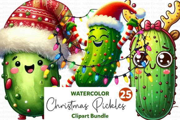 Cute Christmas Pickles Clipart Bundle: A Festive Illustration Asset for Content Creators