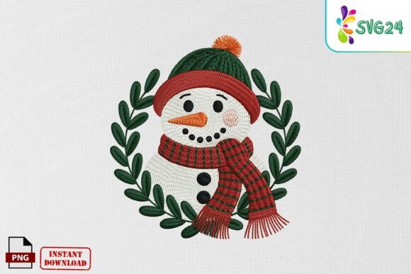 Cute Christmas Snowman Embroidery PNG for Festive Illustrations