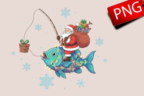 Fishing Santa PNG: A Festive Illustration for Creative Branding
