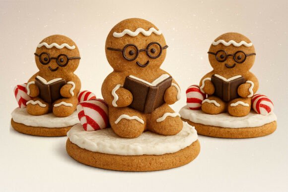 Gingerbread Bookworm Christmas PNG: A Seasonal Illustration for Content Creators