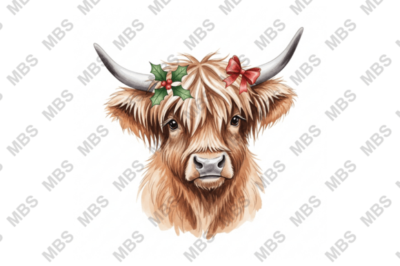 Highland Cow Christmas Watercolor Art: A Festive Illustration for Small Business Branding