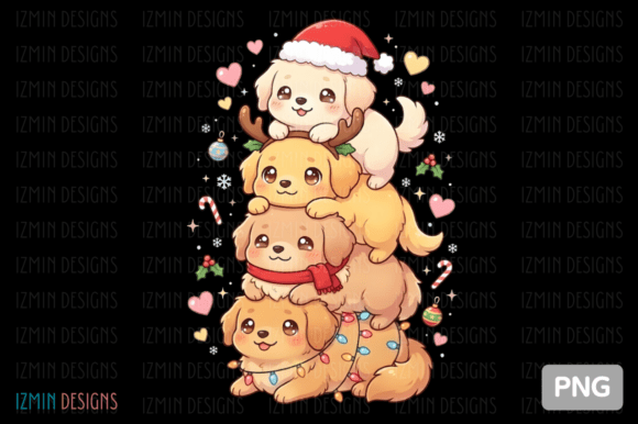 Kawaii Christmas Golden Retrievers PNG: A Playful Illustration for Creative Websites