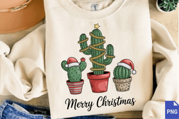 Merry Christmas Cactus Tree PNG for Commercial Illustrations