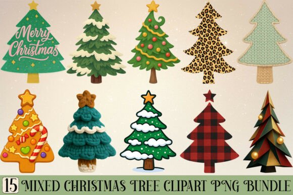 Mixed Christmas Tree PNG Bundle Review: A Festive Graphic Design Asset for Creative Sellers