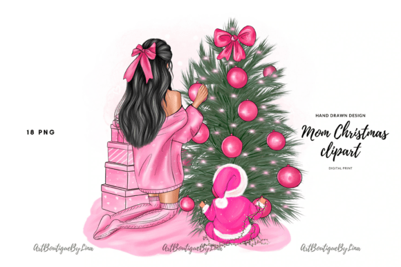 Mom and Baby Christmas Clipart Set: A Seasonal Illustration Boost for Content Creators