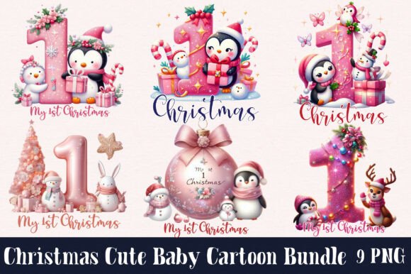 My 1st Christmas Cute Baby Cartoon PNG for Marketing and Branding