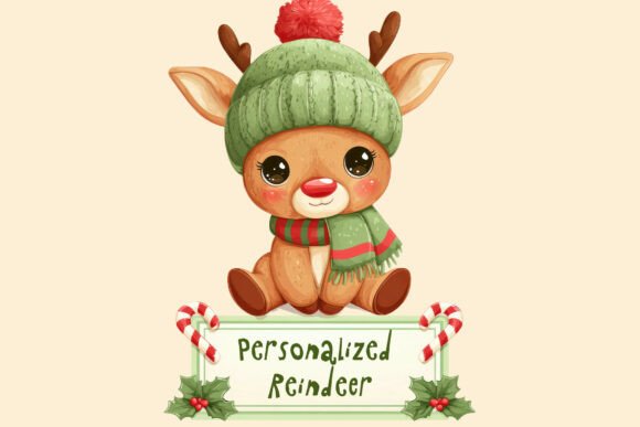 Personalized Christmas Reindeer PNG for Festive Branding & Illustrations
