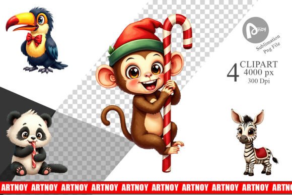 Vintage Christmas Safari Clipart: A Unique Illustration for Seasonal Web Design