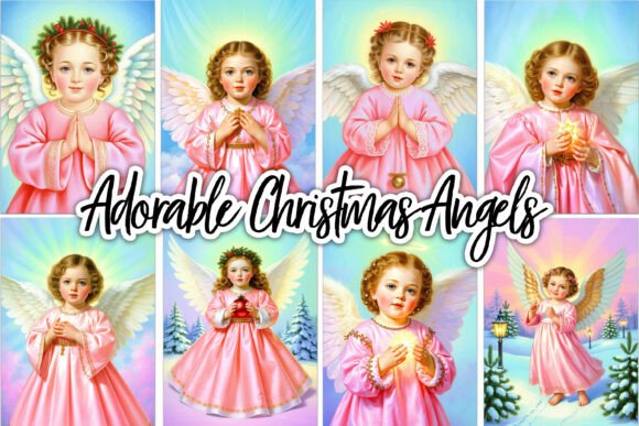 Vintage Style Pastel Christmas Angels: A Timeless Illustration for Seasonal Design Projects