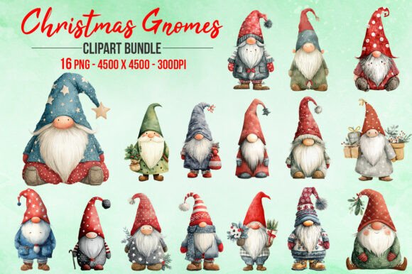 Watercolor Christmas Gnomes Illustrations for Handmade Projects