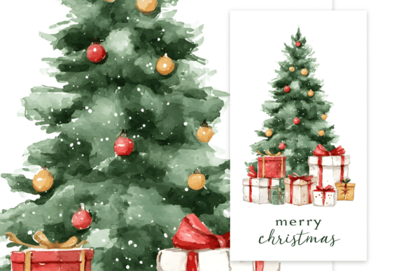 Watercolor Christmas Tree Illustration for Real Crafting Projects