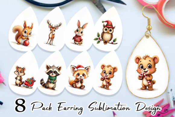 Whimsical Animal Christmas Earring Illustrations for Branding and Marketing